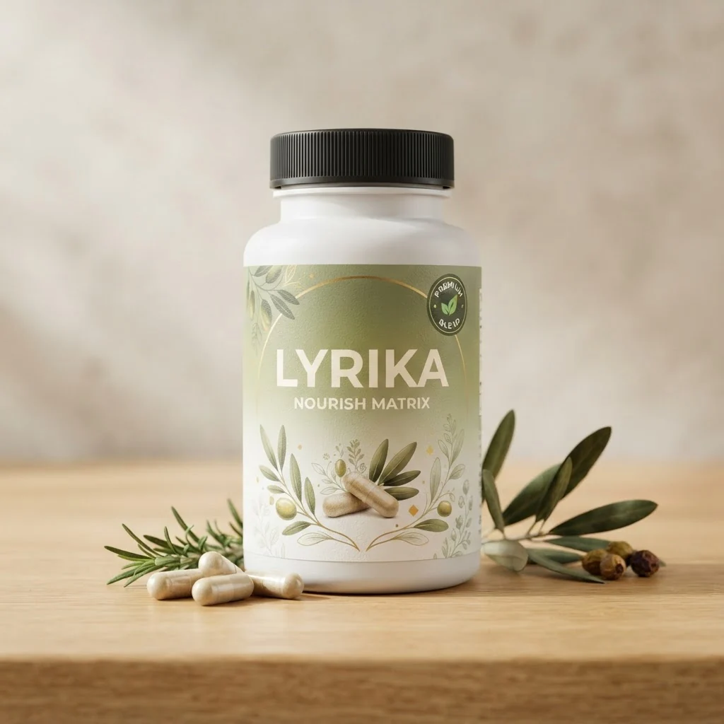 Lyrika Nourish Matrix supplement jar with premium design